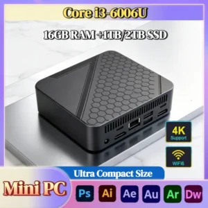 2026 Intel Core i3 6006U Portable Mini PC 16GB RAM 512GB M.2 NVMe SSD Triple 4K WiFi6 BT5.2 Silent Cooling Office Pro Max