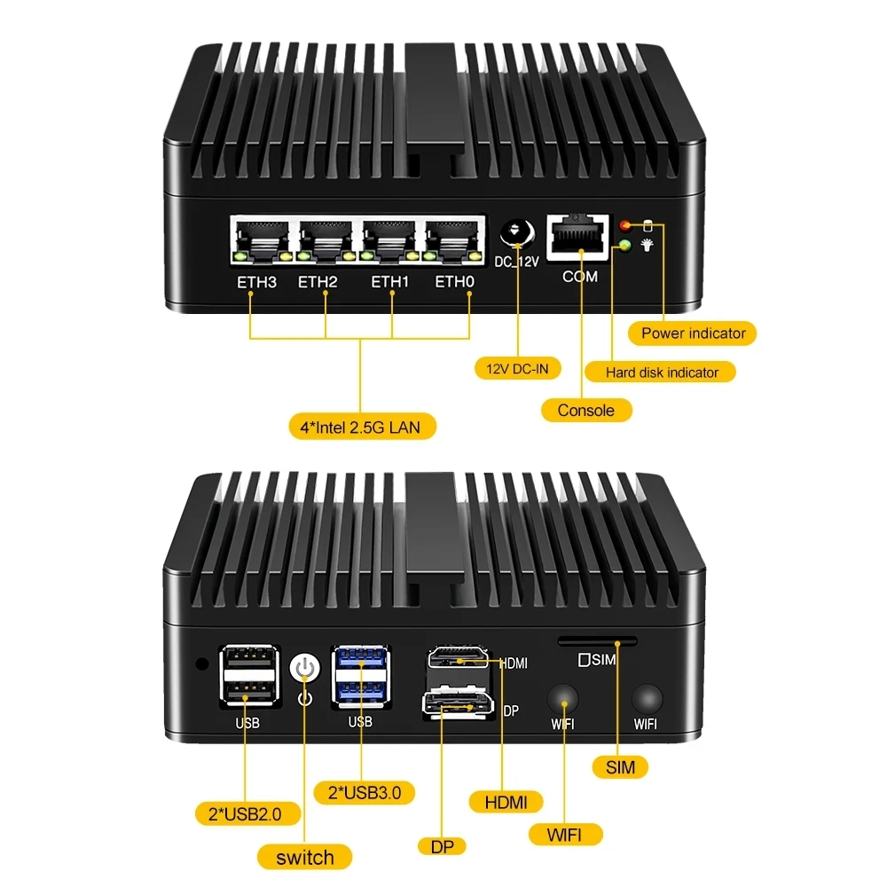 Fanless Industrial Mini Computer Celeron J5005 J6412 7305 Business Home Office Mini Desktop 4xI226 Lan Firewall Network Server - Image 2