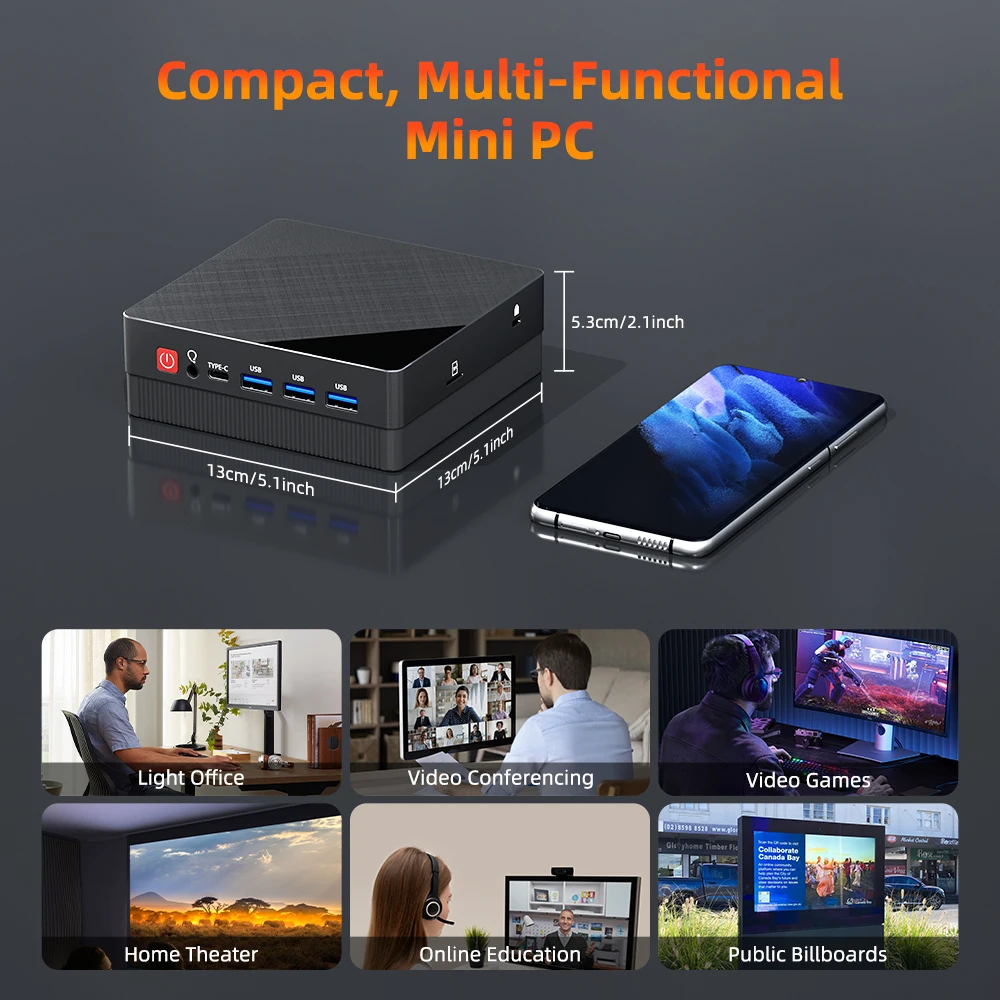 TexHoo AMD R5 5500U Mini PC 6-core 12-thread 16/32GB DDR4 512GB/1TB SSD WIFi5 Mini Computer PC Mini Desktop - Image 3