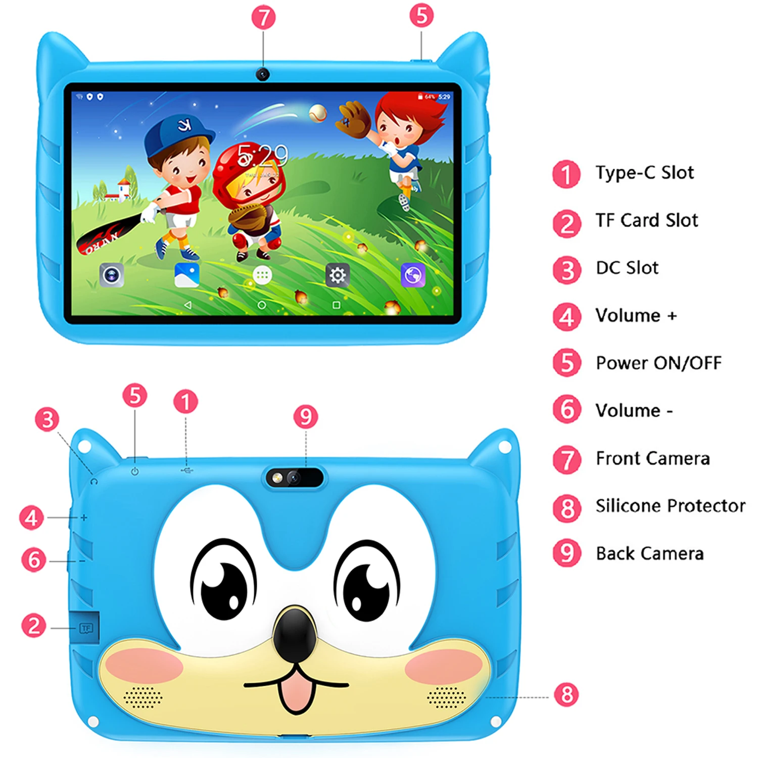 BDF New 7 Inch Cartoon Pattern Kids' tablets Quad Core 4GB RAM 64GB ROM 5G WiFi Learning Education Games Tablet Children's Gift - Image 6