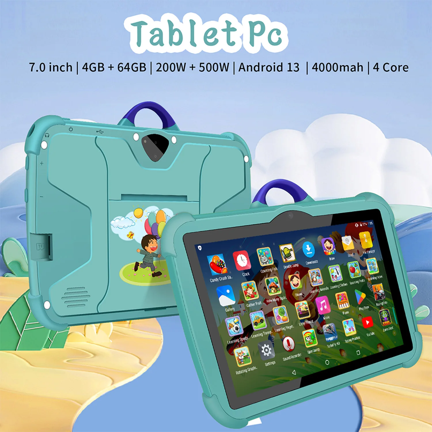 New 7 Inch Global Version 5G WiFi Kids Tablets Quad Core 4GB RAM 64GB ROM Educational Learning Tablet Pc Bluetooth 4000mAh - Image 2