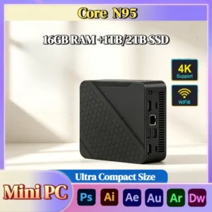 Intel N95 Mini Desktop PC 16GB DDR4 NVMe SSD Triple 4K WiFi6 Silent Cooling Office Home Computer Ultra Fast Pro