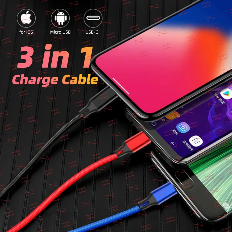 U+ 3 in 1 Fast USB Charging Cable Universal Multi Function Cell Phone Charger Cord【Minimum order: 10 pieces】 - Image 2