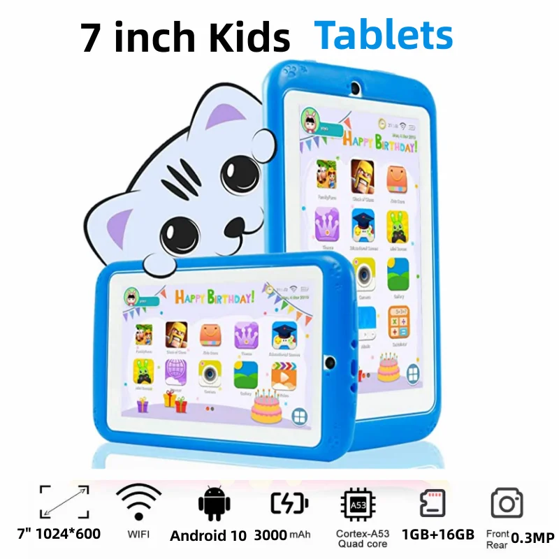 Gift Silicone Case Google Play 7'' E98 Android 10.0 Kids Netbook Quad Core 1GB RAM 16GB ROM 1024*600IPS Allwinner A133 Tablet PC