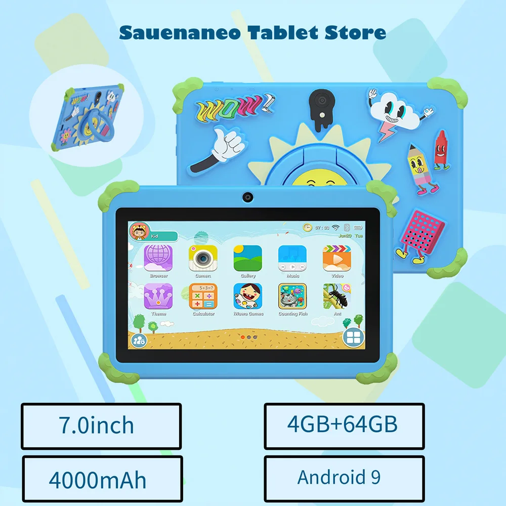 New 7.0-inch Kids Tablet Android 4GB RAM, 64GB ROM, 1TB expansion support for Google Bluetooth children's software, Android 9