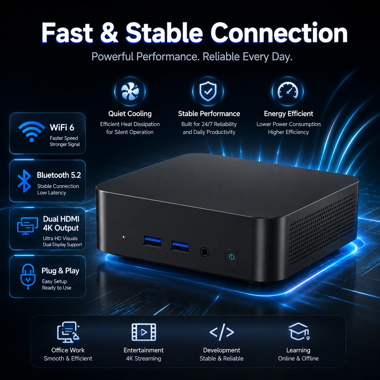 MINI PC: Windows 11, Intel Core i9-10980HK/Intel N150, 16GB RAM, 1TB SSD, Wi-Fi 6, Bluetooth 5.2, Mini PC for Office, and Study - Image 4