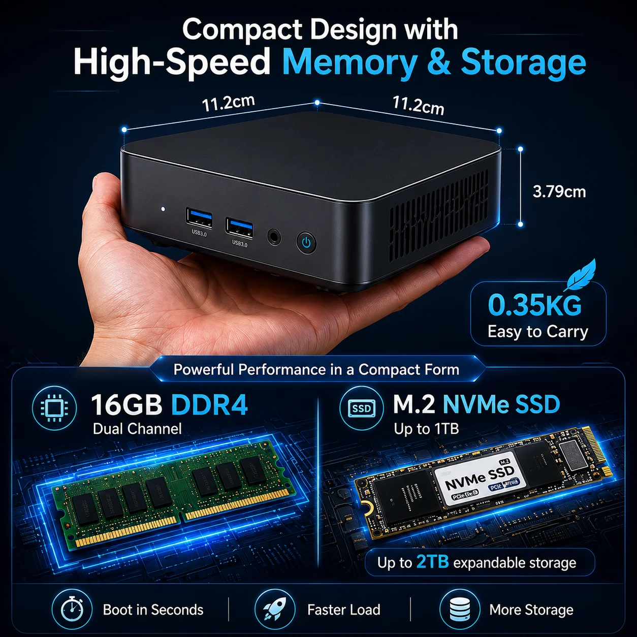 MINI PC: Windows 11, Intel Core i9-10980HK/Intel N150, 16GB RAM, 1TB SSD, Wi-Fi 6, Bluetooth 5.2, Mini PC for Office, and Study - Image 7