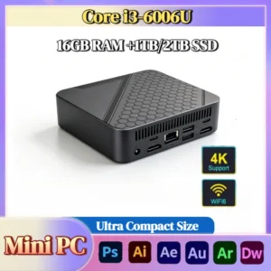 Intel Core i3 6006U Mini Desktop PC 16GB DDR4 512GB NVMe SSD Triple 4K 60Hz WiFi6 BT5.2 Silent Cooling Office Home Ultra