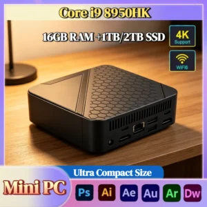 2026 Intel i9 8950HK Portable Mini PC 16GB DDR4 M.2 NVMe SSD Triple 4K WiFi6 Silent Cooling Office Home Desktop Pro