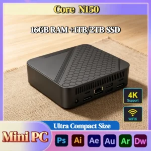 Intel N150 Mini Desktop PC 16GB DDR4 512GB NVMe SSD Triple 4K 60Hz WiFi6 BT5.2 Silent Cooling Office Home Computer Ultra Fast