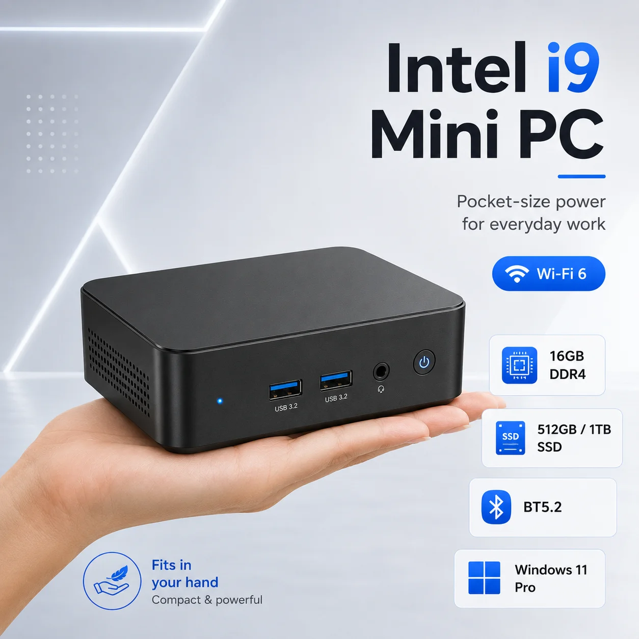 MINI PC: Windows 11, Intel Core i9-10980HK/Intel N150, 16GB RAM, 1TB SSD, Wi-Fi 6, Bluetooth 5.2, Mini PC for Office, and Study