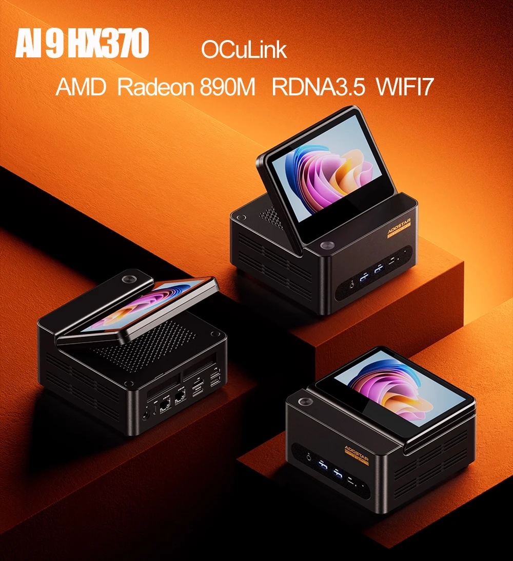 Aoostar G-FLIP AMD Ryzen R7 8745HS/R7 PRO 8845HS/R9 PRO 8945HS Mini PC with 5 inch HD Screen 2xDDR5 PCIE4.0 SSD Wifi 2x2.5G RJ45 - Image 3