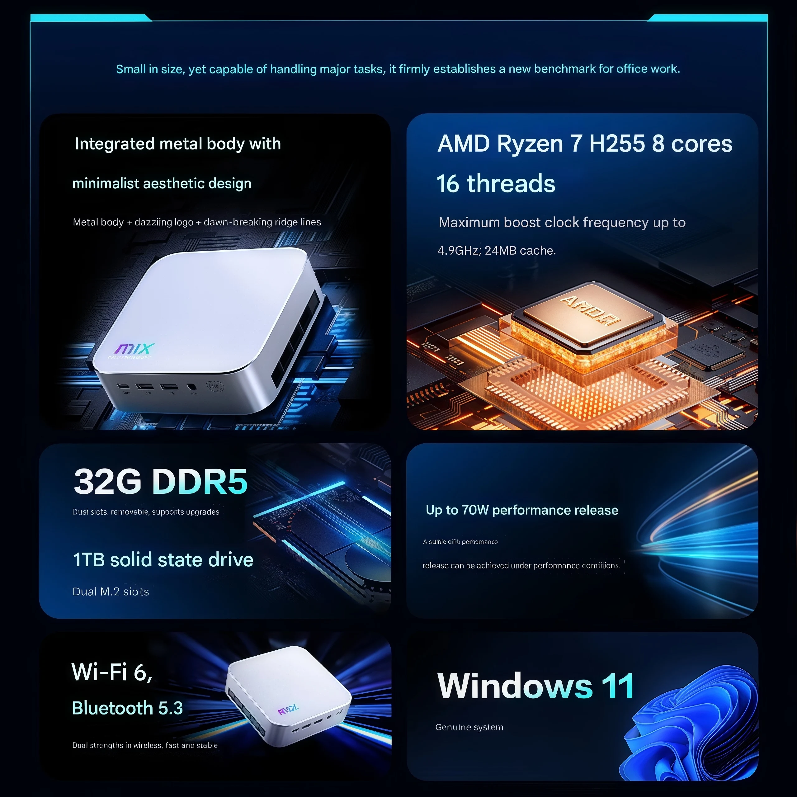 mini pc ryzen 7 computer micro Rhyzen amd System unit ddr5 windows barebone with windows 11 computers 32gb ram and systems 16gb - Image 2