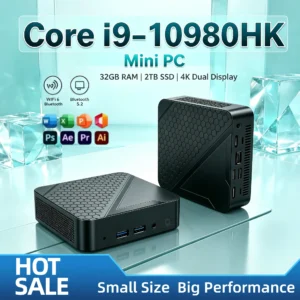 2026 Intel Core i9 10980HK Portable Mini PC 16GB DDR4 M.2 NVMe SSD Triple 4K WiFi6 Silent Cooling Office Home Desktop Pro