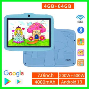 New 7 Inch Kid Tablet Android13, 4GB RAM 64GB ROM 4000mAh 4-Core WiFi Bluetooth Children's Gift KIDOZ Kids Software