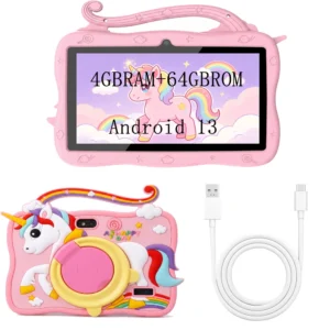 New 5G WIFI Children's Learning 7.0-inch Tablet 4GB RAM 64GB ROM Mini Tablet with Leather Case Supports Games 4000mAh