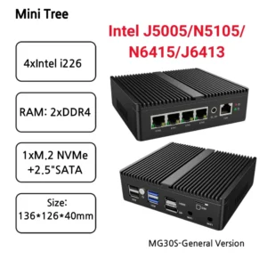 Fanless Industrial Mini Computer Celeron J5005 J6412 7305 Business Home Office Mini Desktop 4xI226 Lan Firewall Network Server