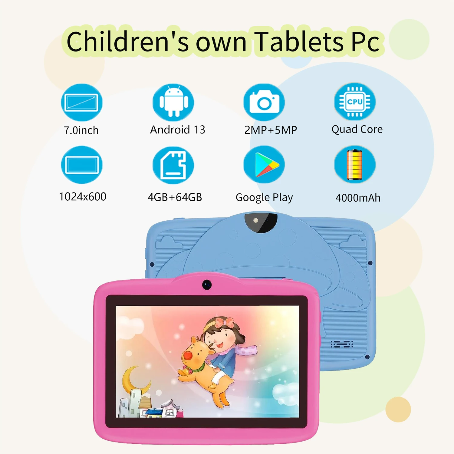 New 7 Inch Kid Tablet Android13, 4GB RAM 64GB ROM 4000mAh 4-Core WiFi Bluetooth Children's Gift KIDOZ Kids Software - Image 6