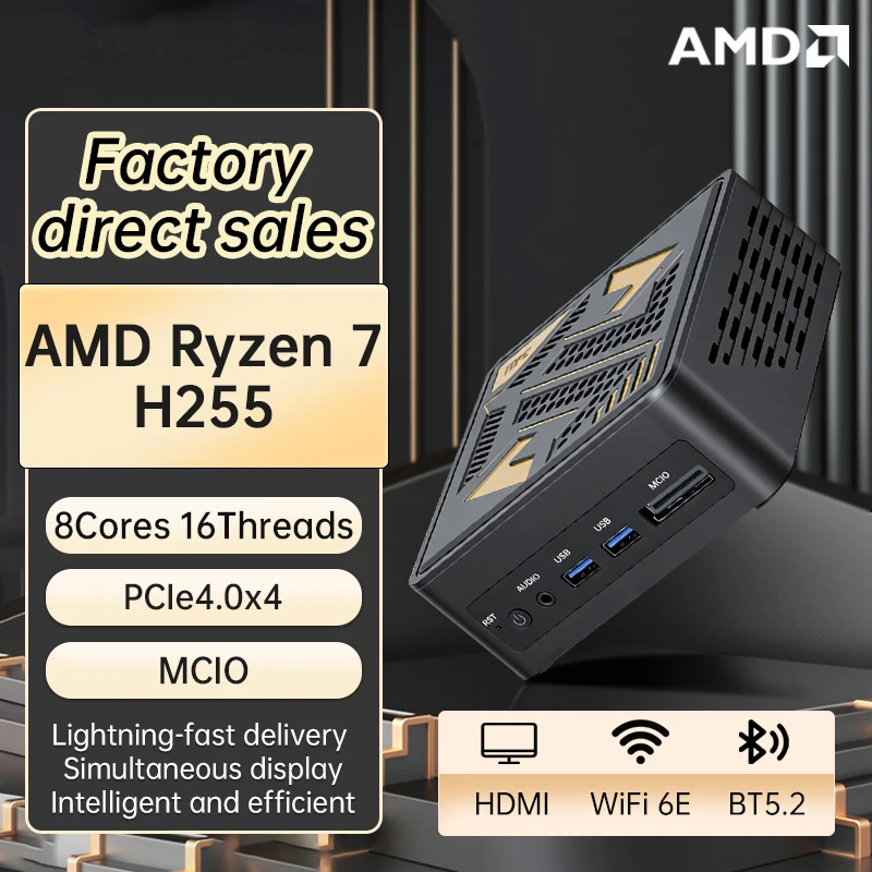 New AMD Ryzen 7 H255 Gaming Mini PC 16G/24G LPDDR5 HD DP USB4.0 Dual 2.5G LAN RJ45 Desktop AI Computer Windows 11 WiFi6E BT5.2